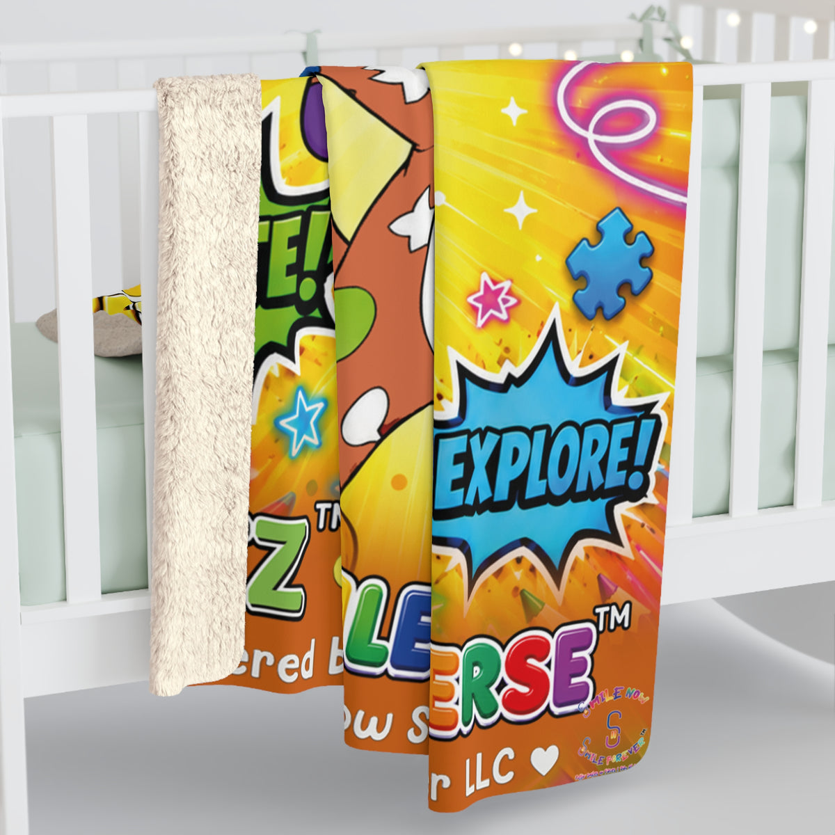 Potz™ Sherpa Fleece Blanket – "My ADHD Brain is Full of Brilliant Ideas!" Graphic Throw | Smile Universe Collection