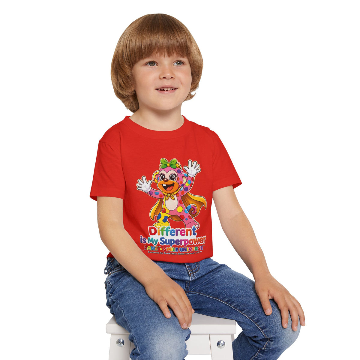 Panz™ Heavy Cotton™ Toddler T-Shirt – "Different is My Superpower" Graphic | Smile Universe Collection