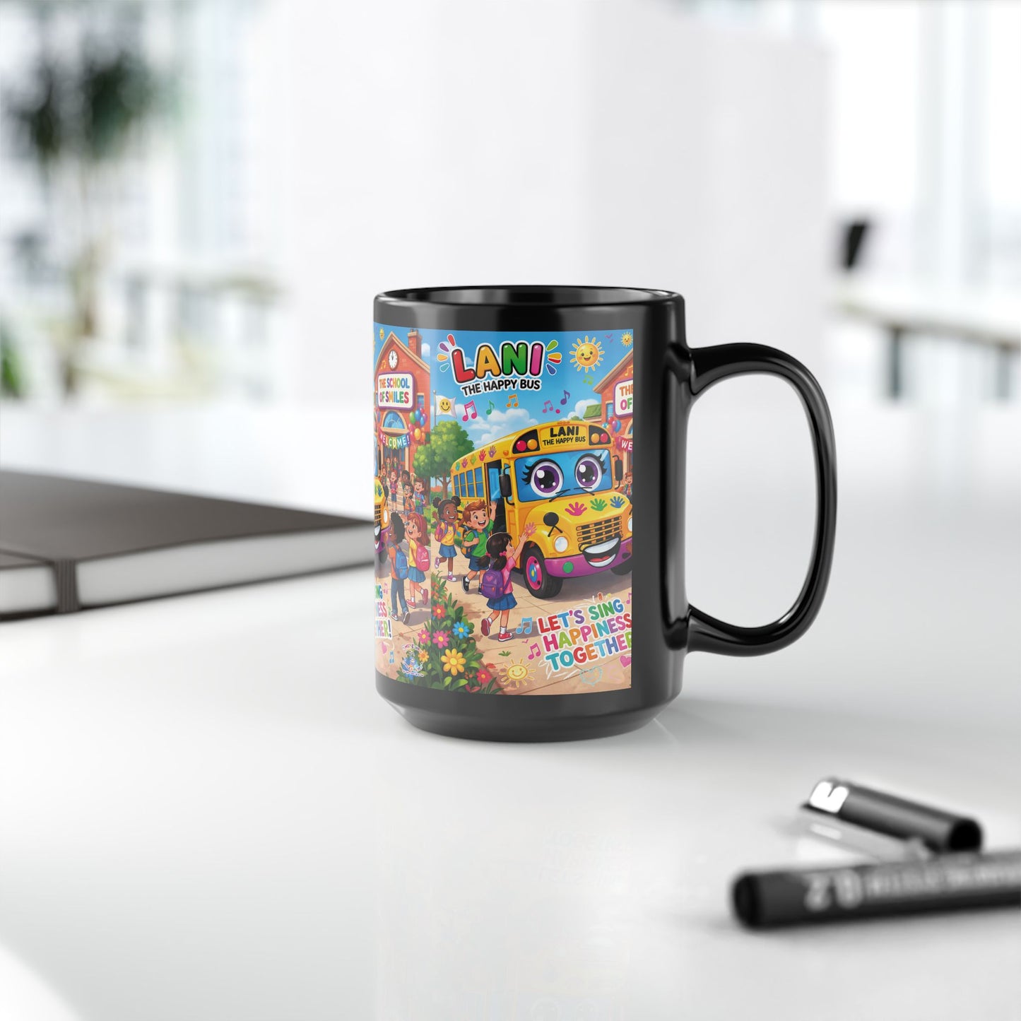 Lani™ Black Mug (11oz & 15oz) – "Let's Sing Happiness Together!" Graphic