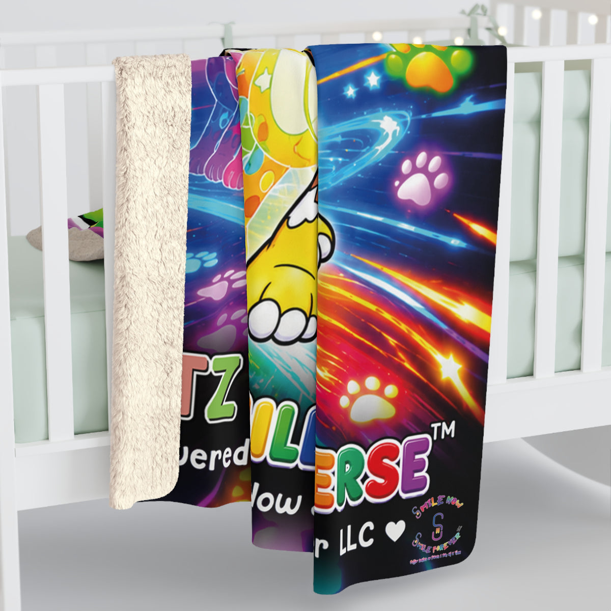 Potz™ Sherpa Fleece Blanket – "Energy is My Superpower!" Graphic Throw | Smile Universe Collection