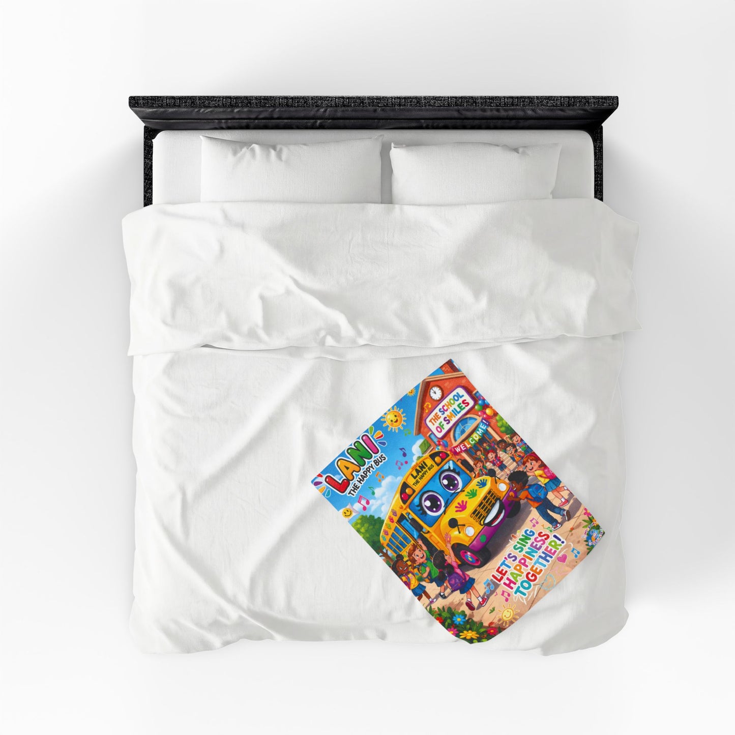 Lani the Happy Bus Kids Velveteen Blanket — "Let's Sing Happiness Together" Cozy Throw