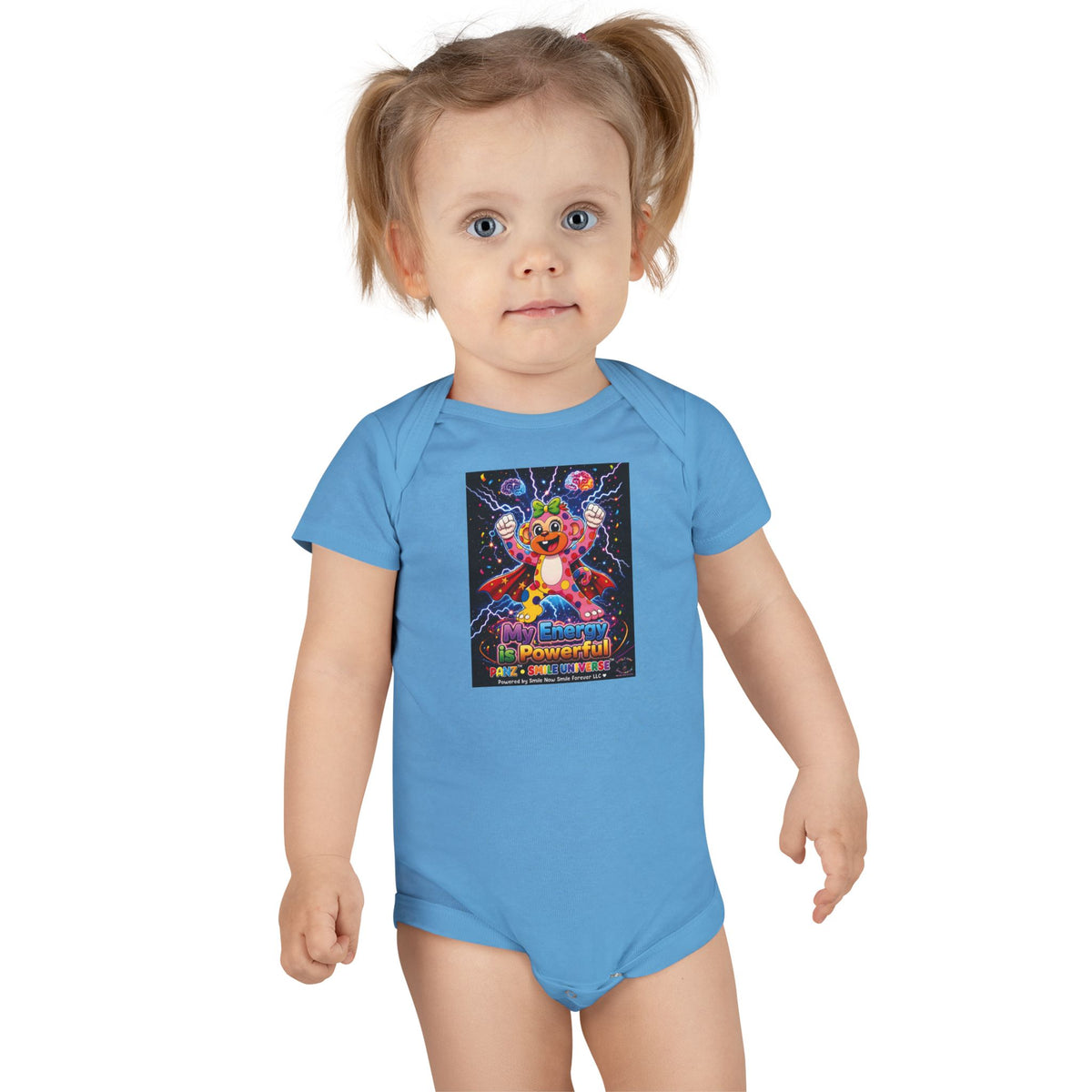 Panz™ Baby Short Sleeve Onesie® – "My Energy is Powerful" Graphic Bodysuit | Smile Universe Collection
