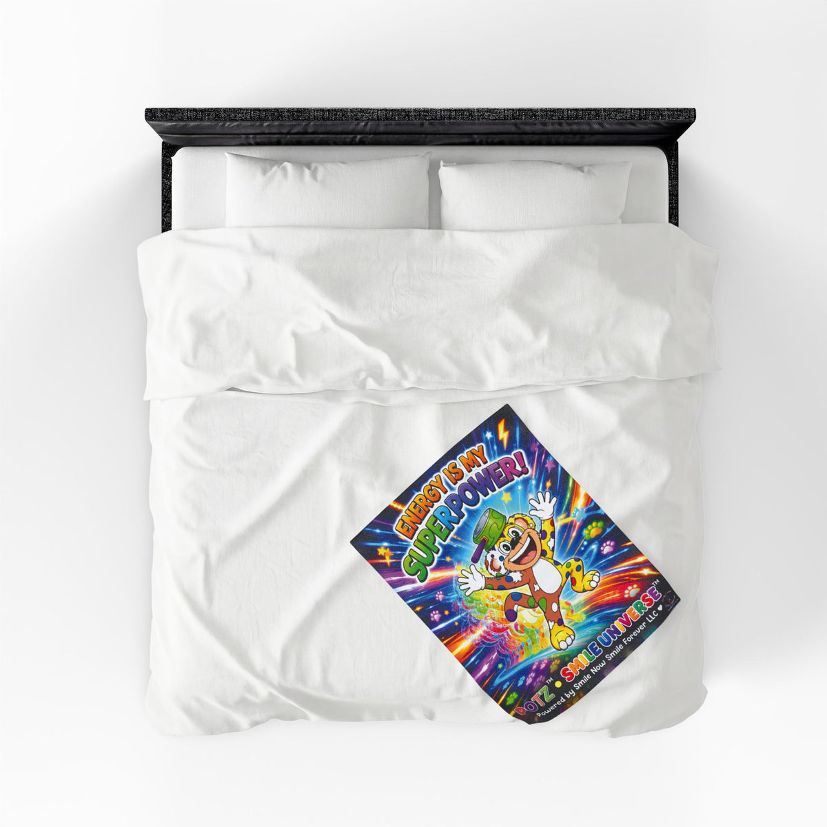 Potz™ Velveteen Plush Blanket – "Energy is My Superpower!" Graphic Throw | Smile Universe Collection