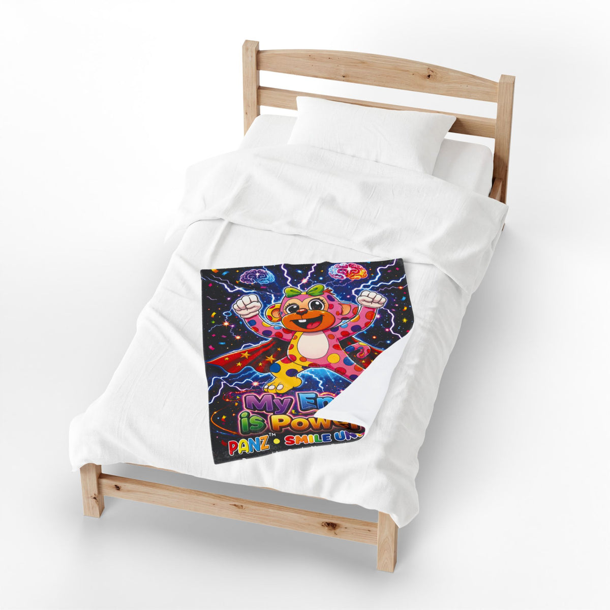 Panz™ Velveteen Plush Blanket – "My Energy is Powerful" Graphic Throw | Smile Universe Collection