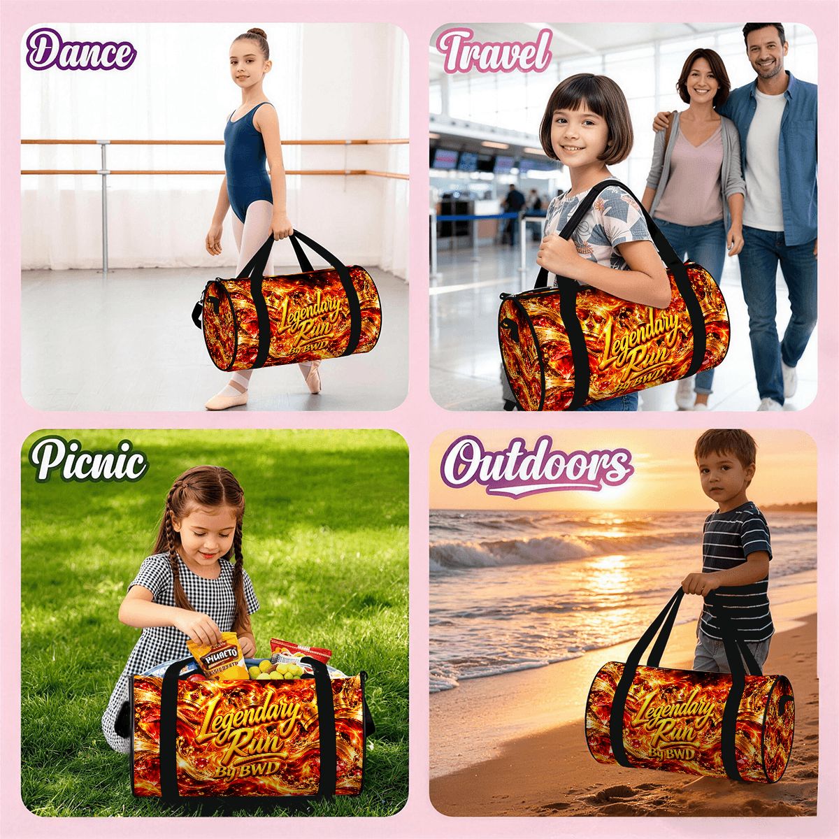 BWD Legendary Run™ AOP Mini Duffle Bag — Golden Flame