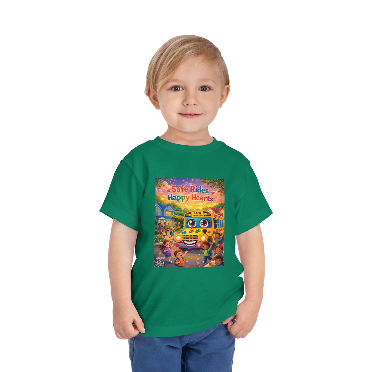 Lani™ Toddler Short Sleeve Tee – "Safe Rides, Happy Hearts" Graphic
