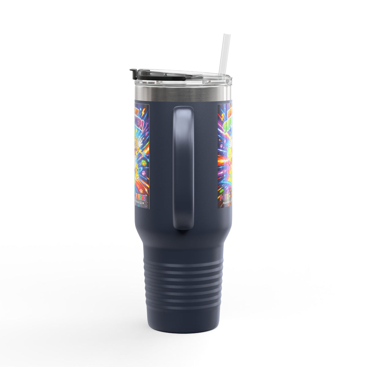 Potz™ Insulated Travel Mug 40oz – "Energy is My Superpower!" Graphic Tumbler | Smile Universe Collection
