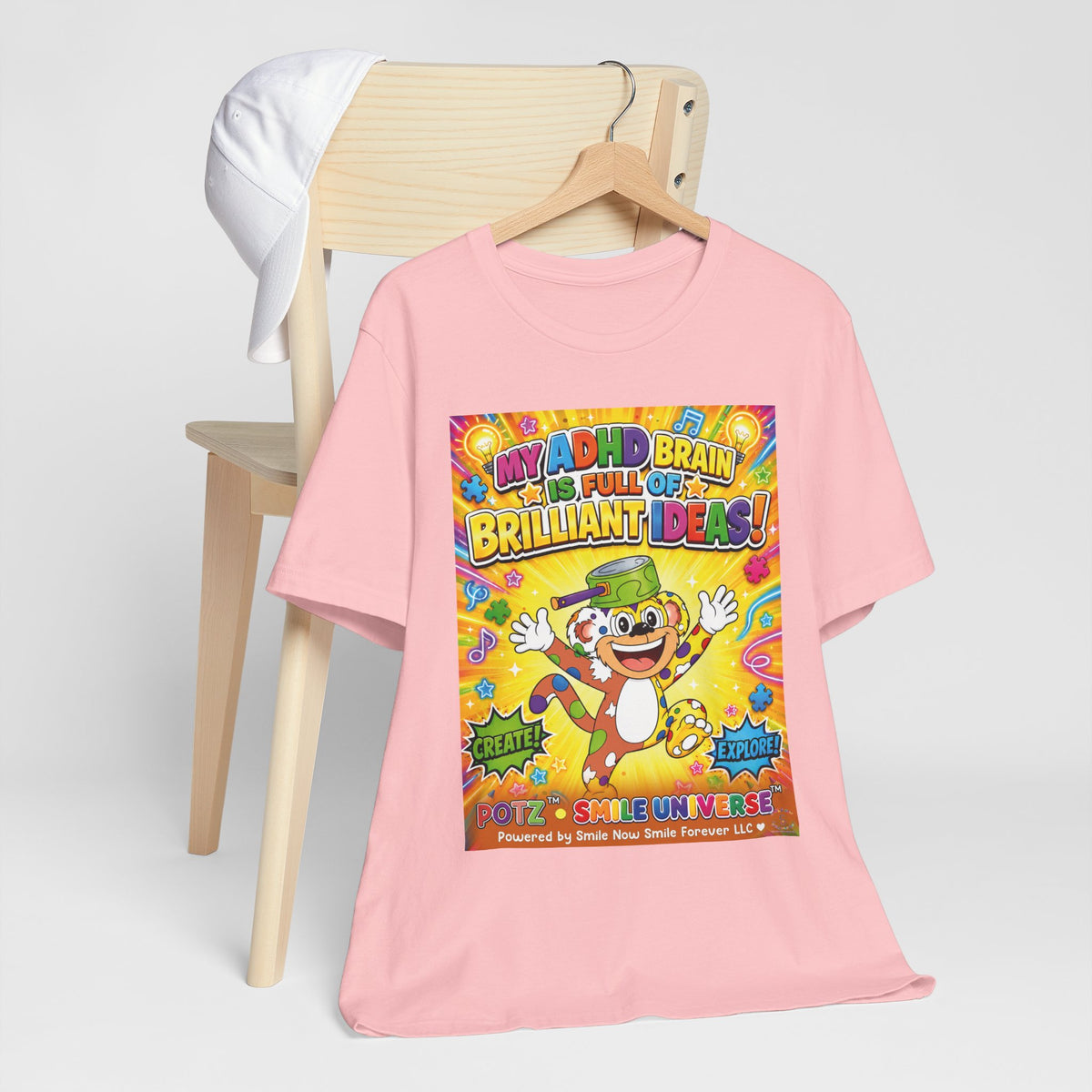 Potz™ Unisex Jersey Short Sleeve Tee – "My ADHD Brain is Full of Brilliant Ideas!" Graphic Tee | Smile Universe Collection