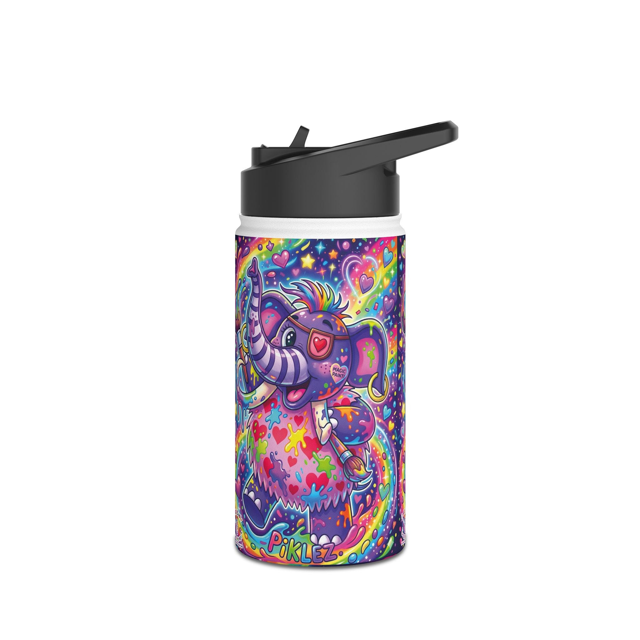Piklez™ Stainless Steel Water Bottle with Standard Lid – "Magic Paint!" Graphic | Smile Universe Collection