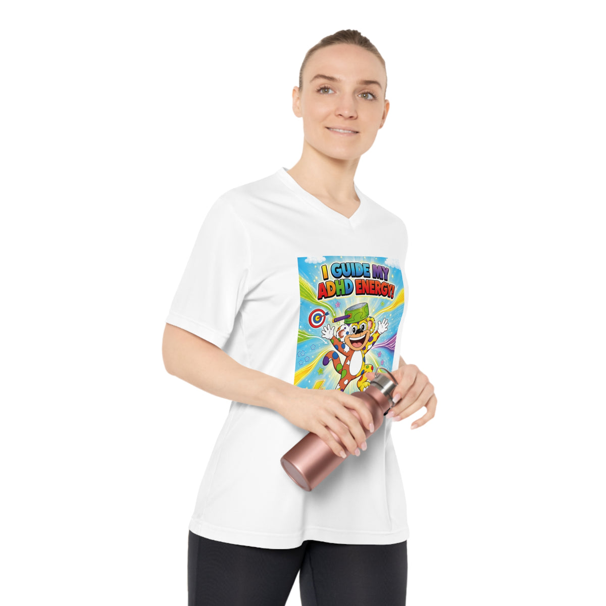 Potz™ Women's Performance V-Neck T-Shirt – "I Guide My ADHD Energy!" Graphic Tee | Smile Universe Collection