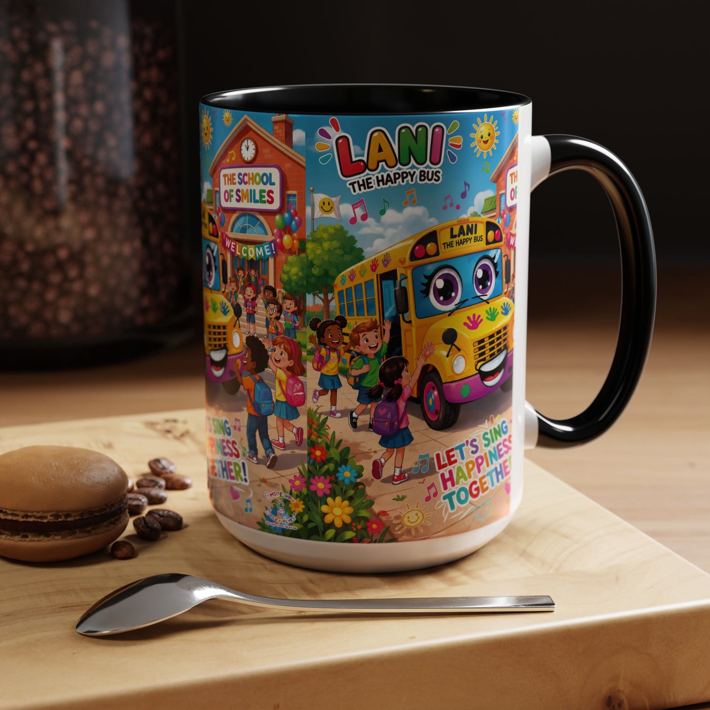 Lani™ Accent Coffee Mug (11oz & 15oz) – "Let's Sing Happiness Together!" Graphic