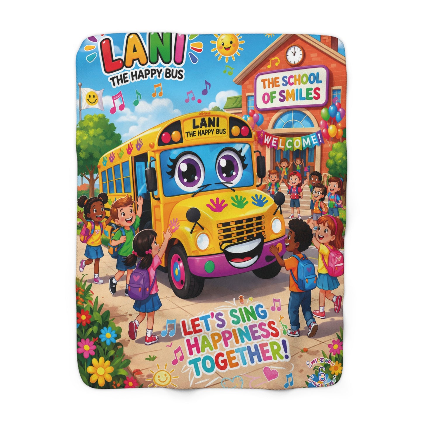 Sherpa Blanket — Lani the Happy Bus "Let's Sing Happiness Together" Kids Throw