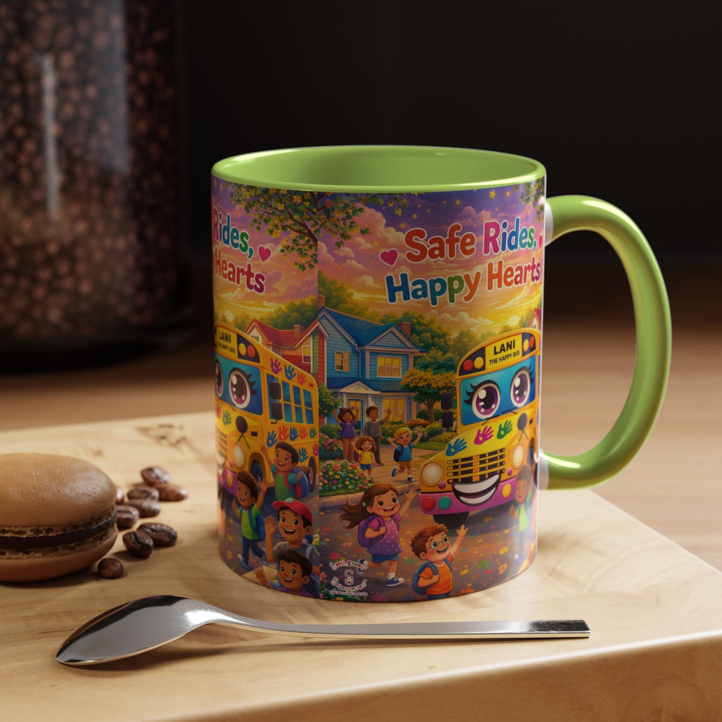 Lani™ Accent Coffee Mug (11oz & 15oz) – "Safe Rides, Happy Hearts" Graphic