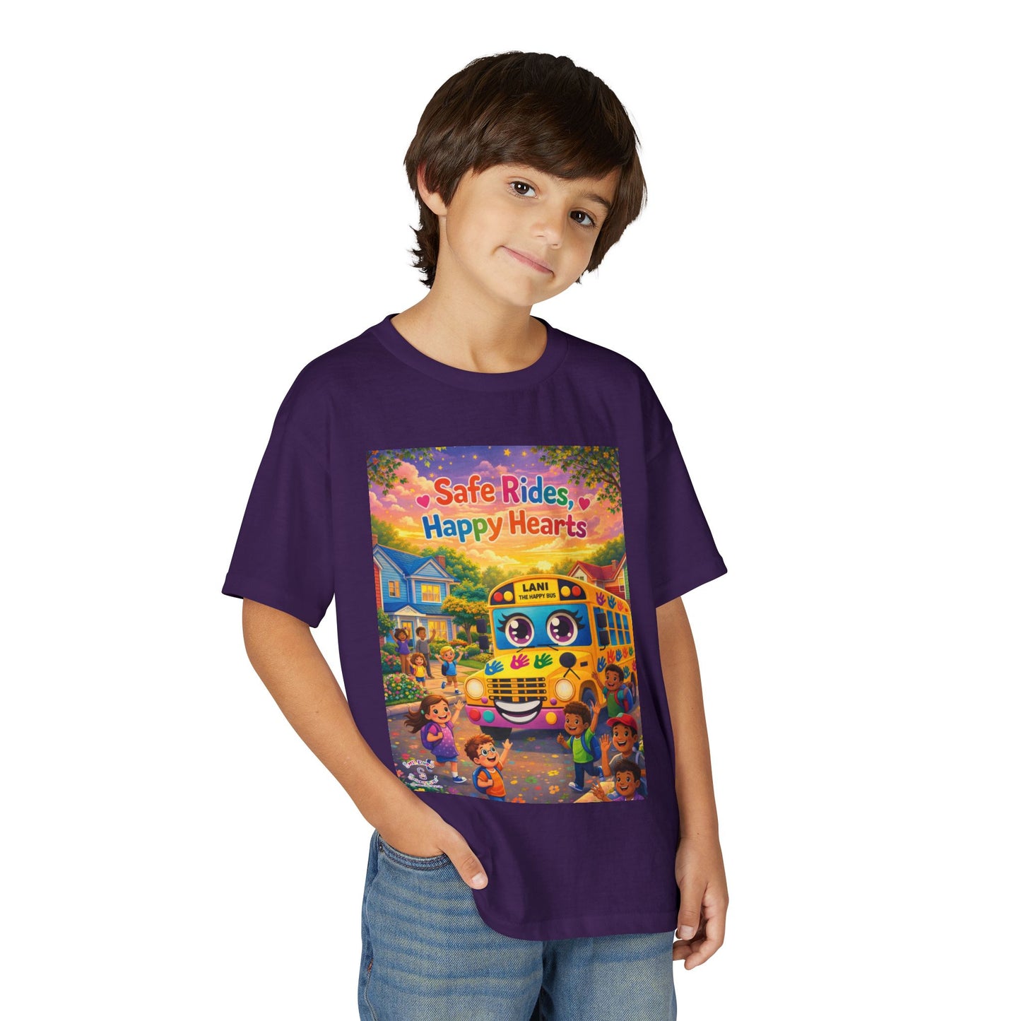 Lani™ Youth DryBlend® T-Shirt – "Safe Rides, Happy Hearts" Graphic