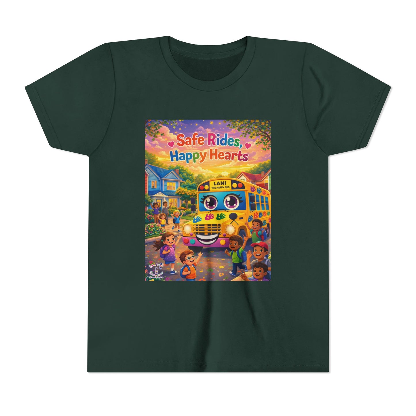 Lani™ Youth Short Sleeve Tee – "Safe Rides, Happy Hearts" Graphic