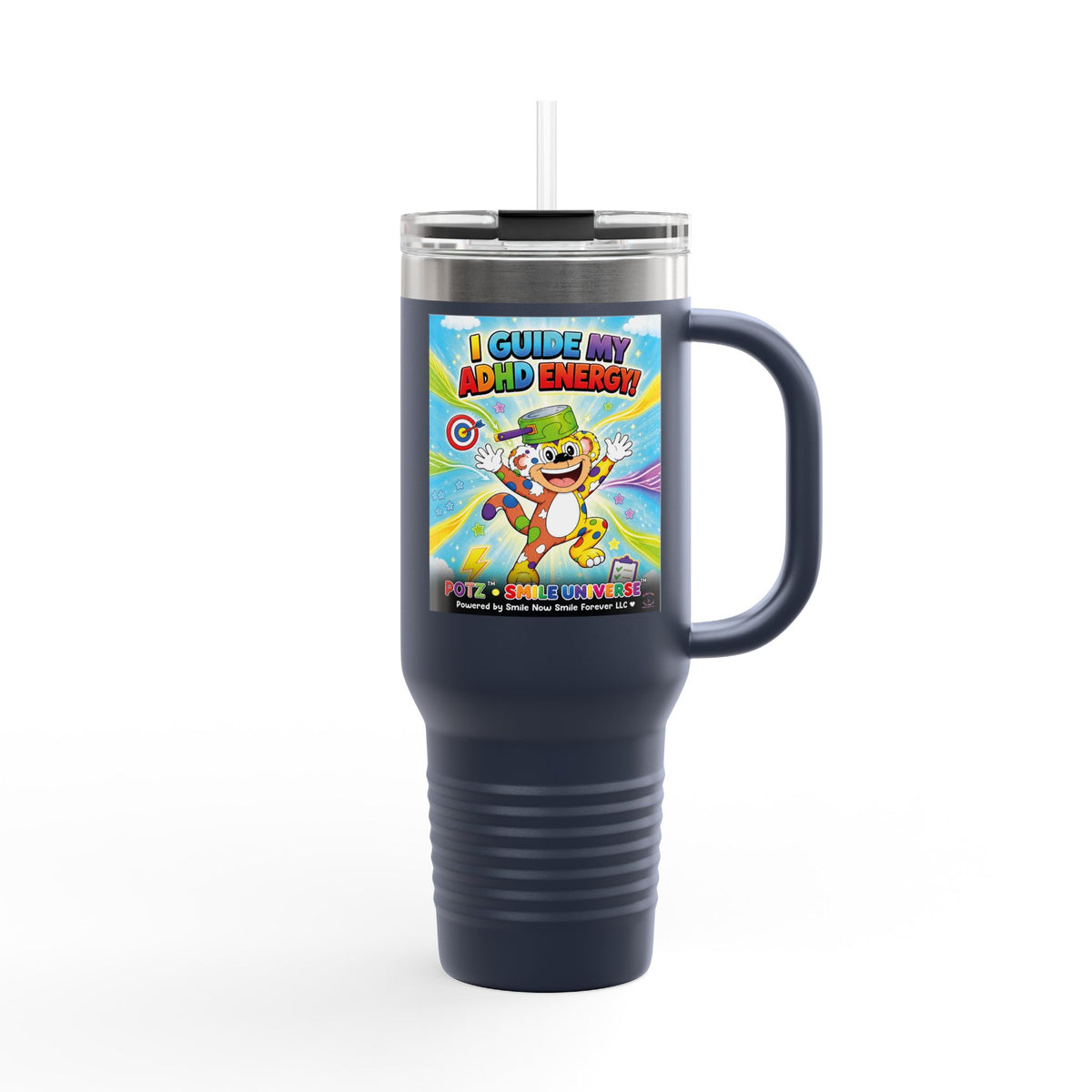 Potz™ Insulated Travel Mug 40oz – "I Guide My ADHD Energy!" Graphic Tumbler | Smile Universe Collection