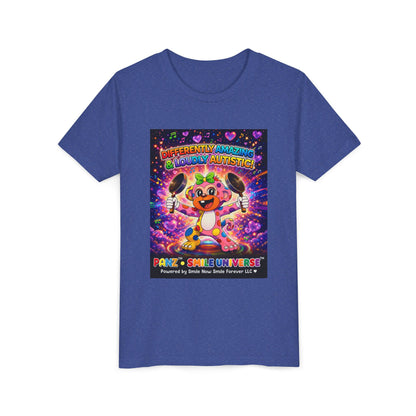 Panz™ Youth Short Sleeve Tee – "Differently Amazing & Loudly Autistic!" Graphic | Smile Universe Collection