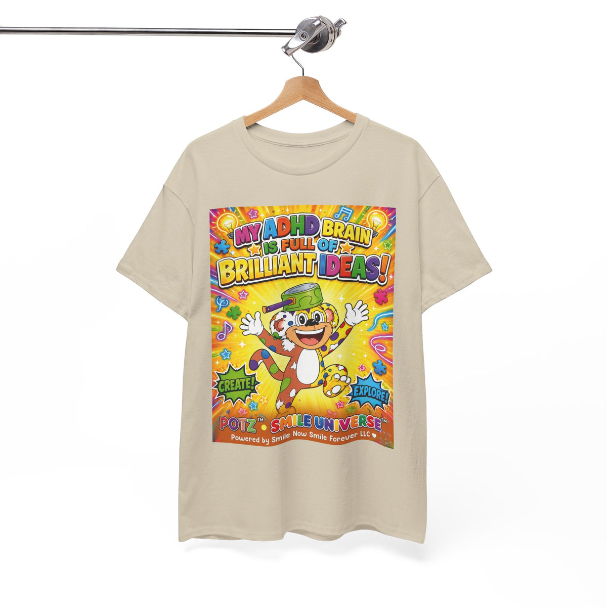 Potz™ Unisex Heavy Cotton™ Tee – "My ADHD Brain is Full of Brilliant Ideas!" Graphic Tee | Smile Universe Collection