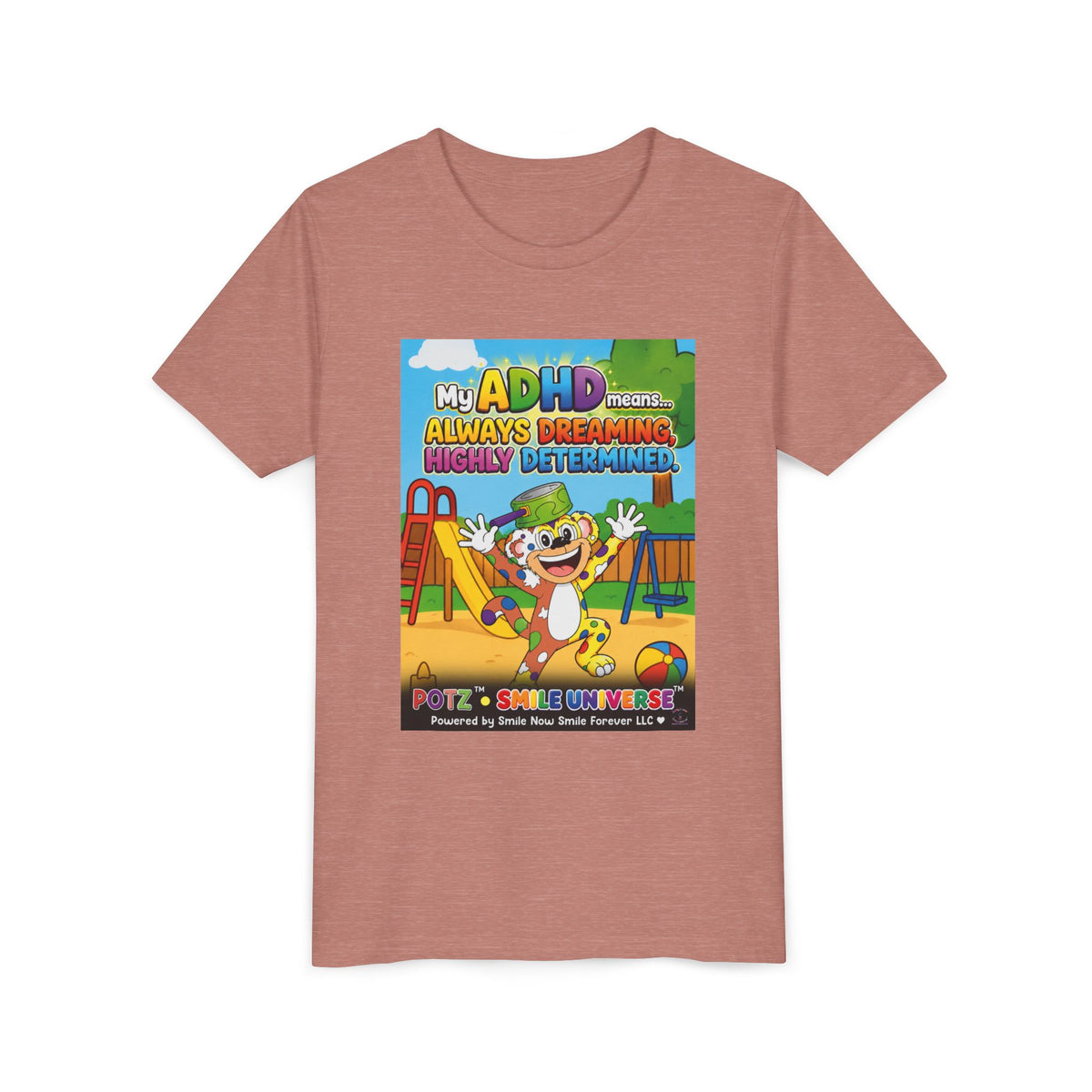 Potz™ Youth Short Sleeve Tee – "My ADHD Means Always Dreaming, Highly Determined" Graphic Tee | Smile Universe Collection