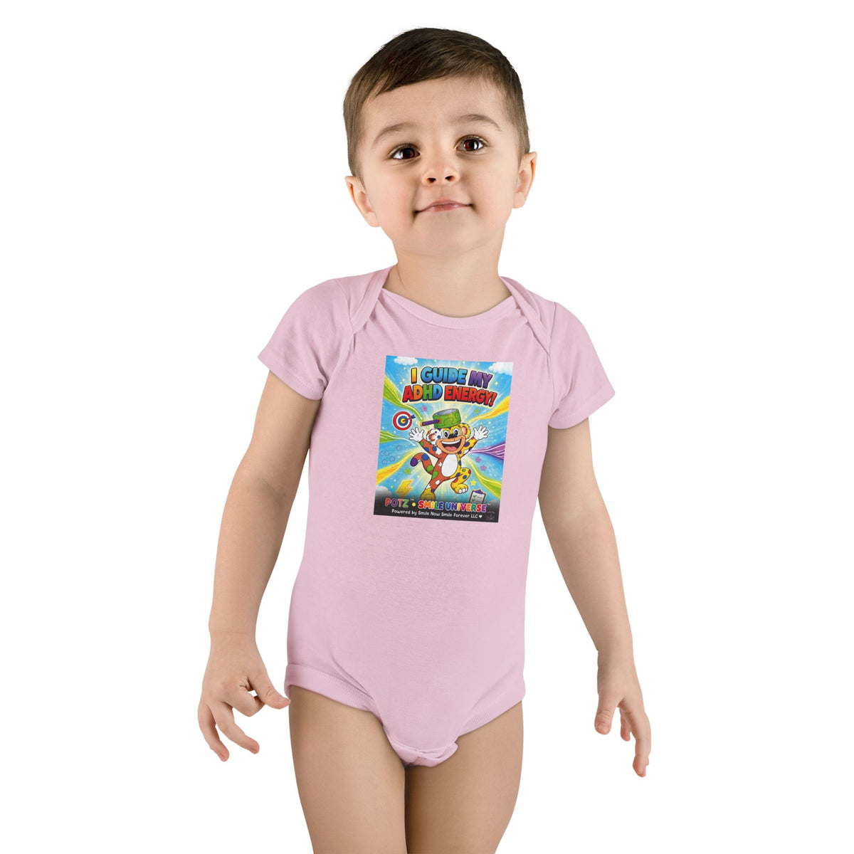 Potz™ Baby Short Sleeve Onesie® – "I Guide My ADHD Energy!" Graphic Bodysuit | Smile Universe Collection