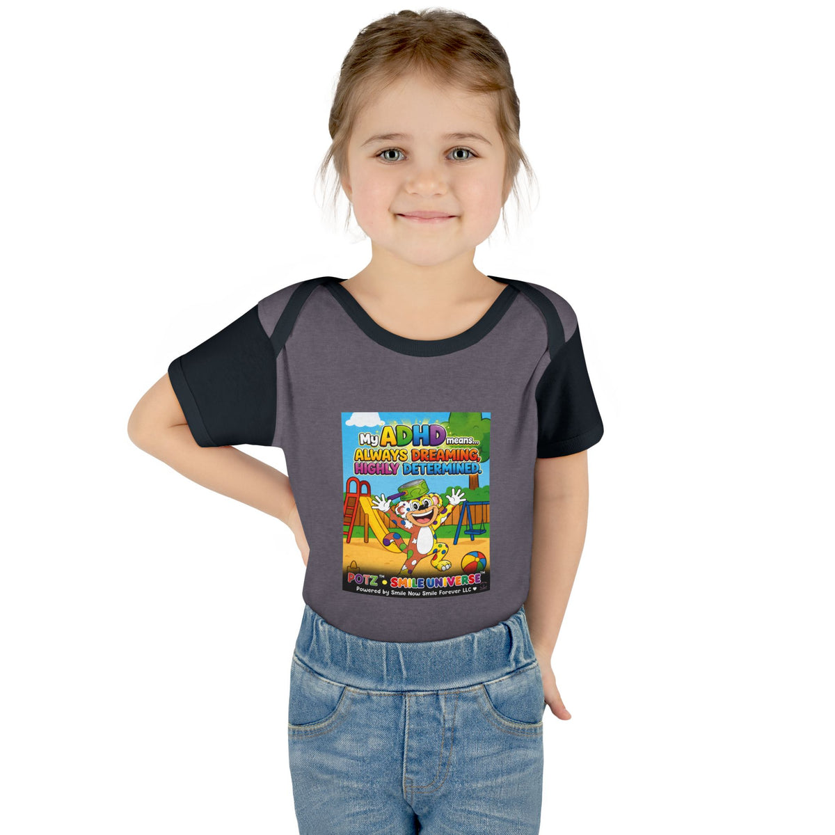 Potz™ Infant Baby Rib Bodysuit – "My ADHD Means Always Dreaming, Highly Determined" Graphic Onesie | Smile Universe Collection