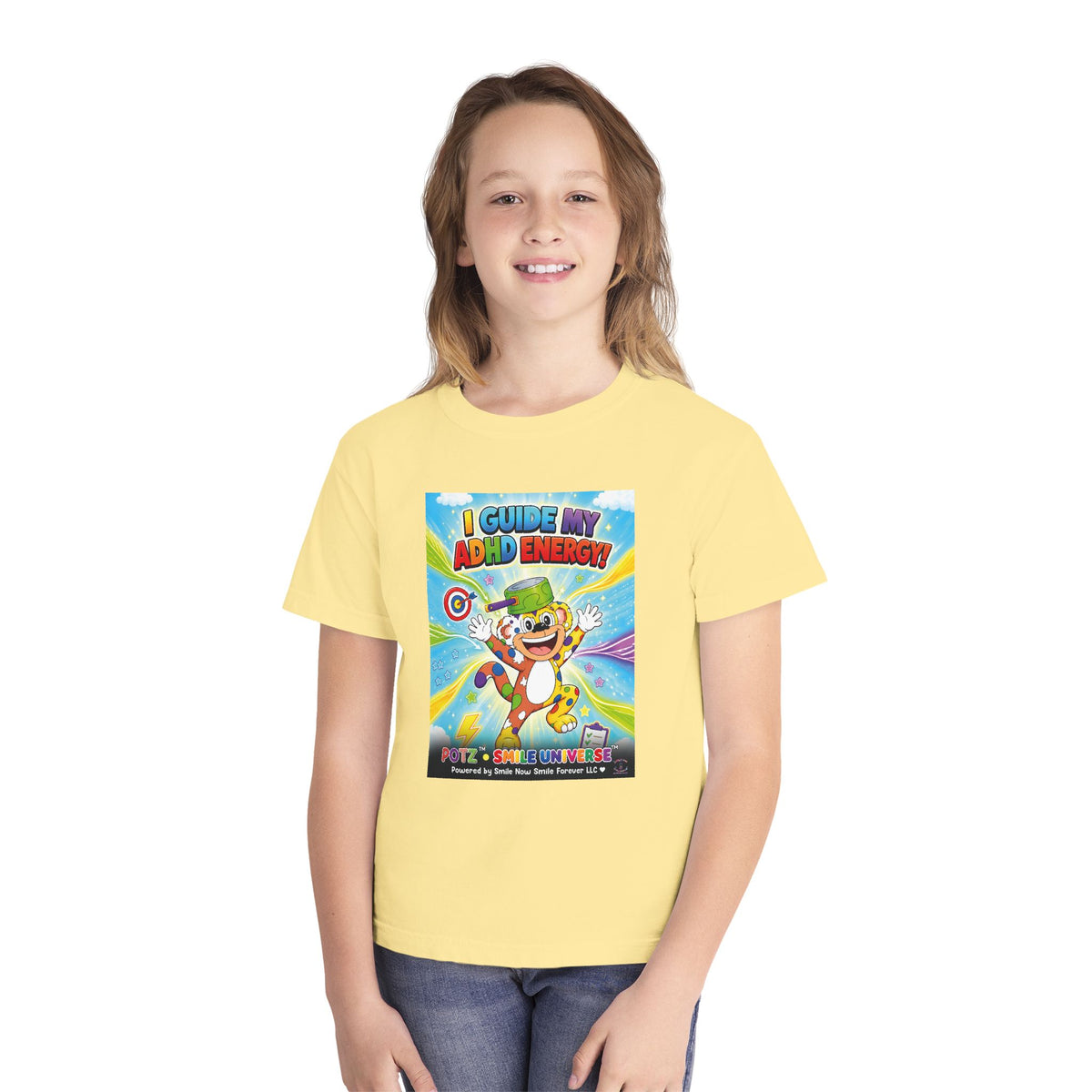 Potz™ Youth Midweight Tee – "I Guide My ADHD Energy!" Graphic Tee | Smile Universe Collection