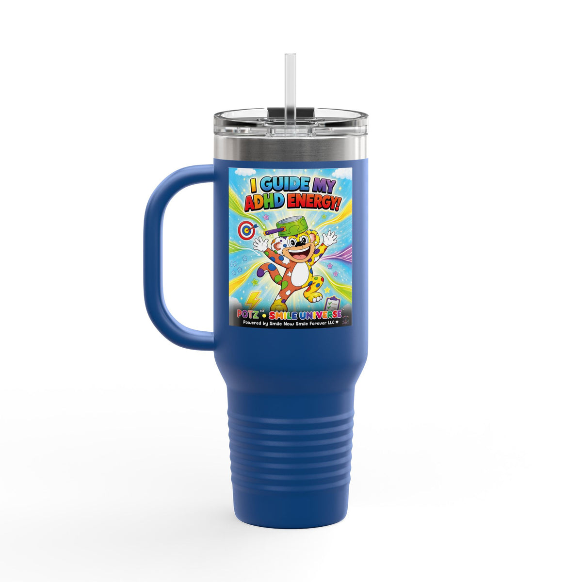 Potz™ Insulated Travel Mug 40oz – "I Guide My ADHD Energy!" Graphic Tumbler | Smile Universe Collection