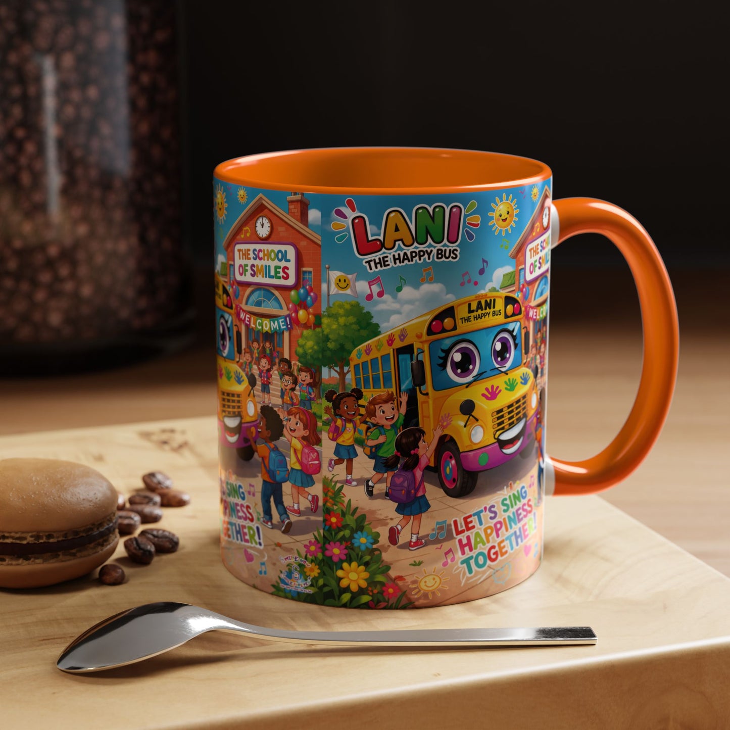 Lani™ Accent Coffee Mug (11oz & 15oz) – "Let's Sing Happiness Together!" Graphic