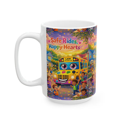 Lani™ Ceramic Mug (11oz & 15oz) – "Safe Rides, Happy Hearts" Graphic