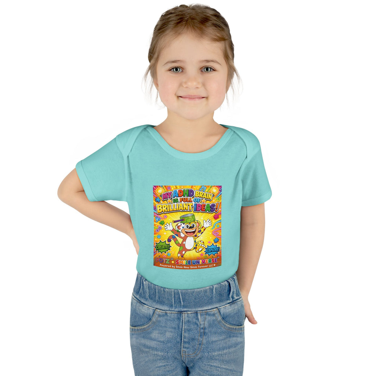 Potz™ Infant Baby Rib Bodysuit – "My ADHD Brain is Full of Brilliant Ideas!" Graphic Onesie | Smile Universe Collection