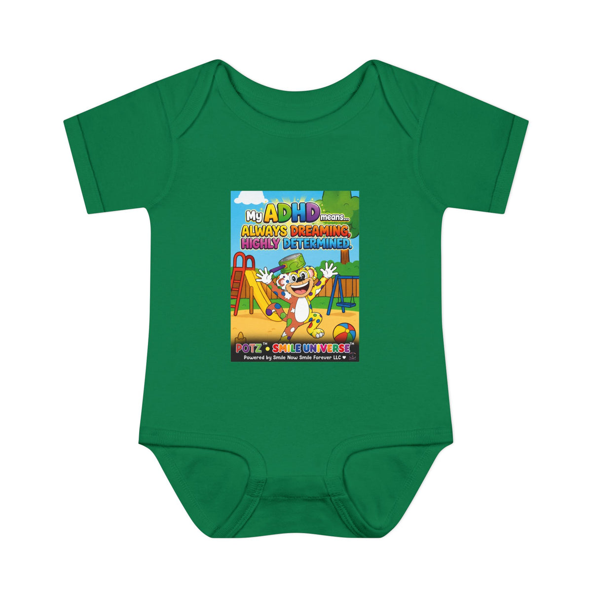 Potz™ Infant Baby Rib Bodysuit – "My ADHD Means Always Dreaming, Highly Determined" Graphic Onesie | Smile Universe Collection