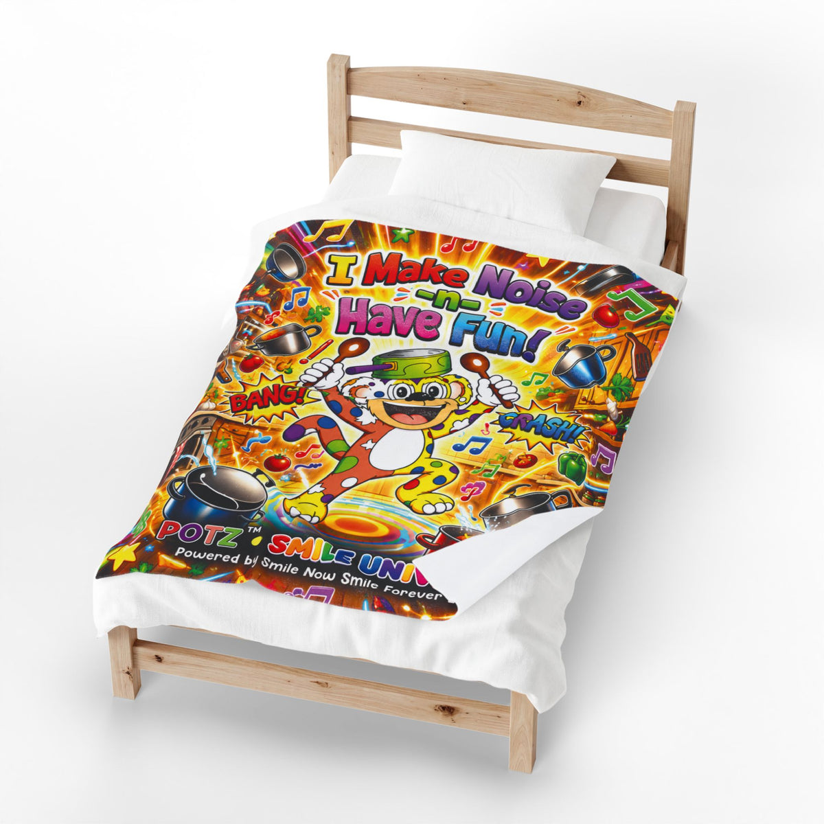 Potz™ Velveteen Plush Blanket – "I Make Noise -n- Have Fun!" Graphic Throw | Smile Universe Collection