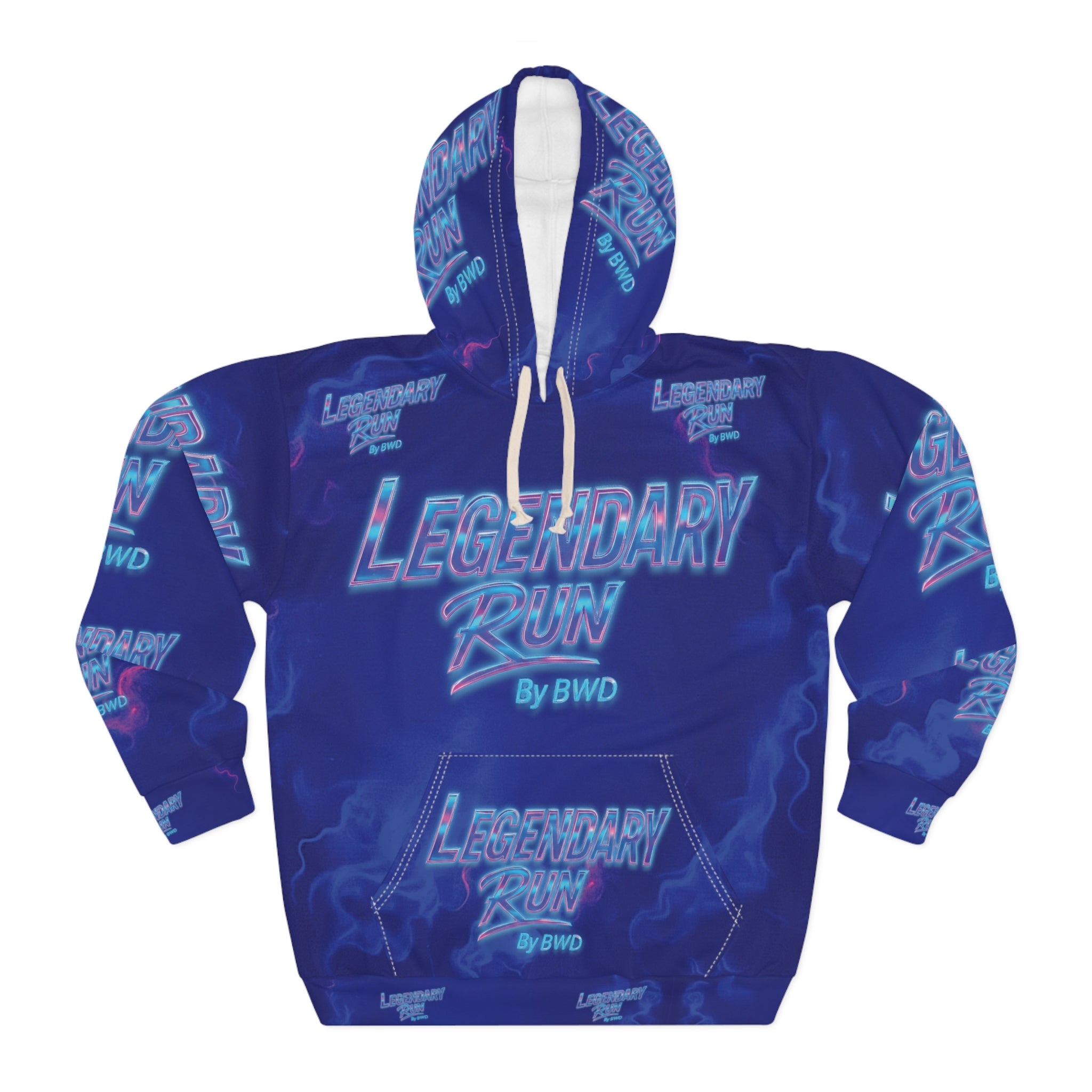 Legendary Run All-Over Print Hoodie — Neon Retro Racing Pullover