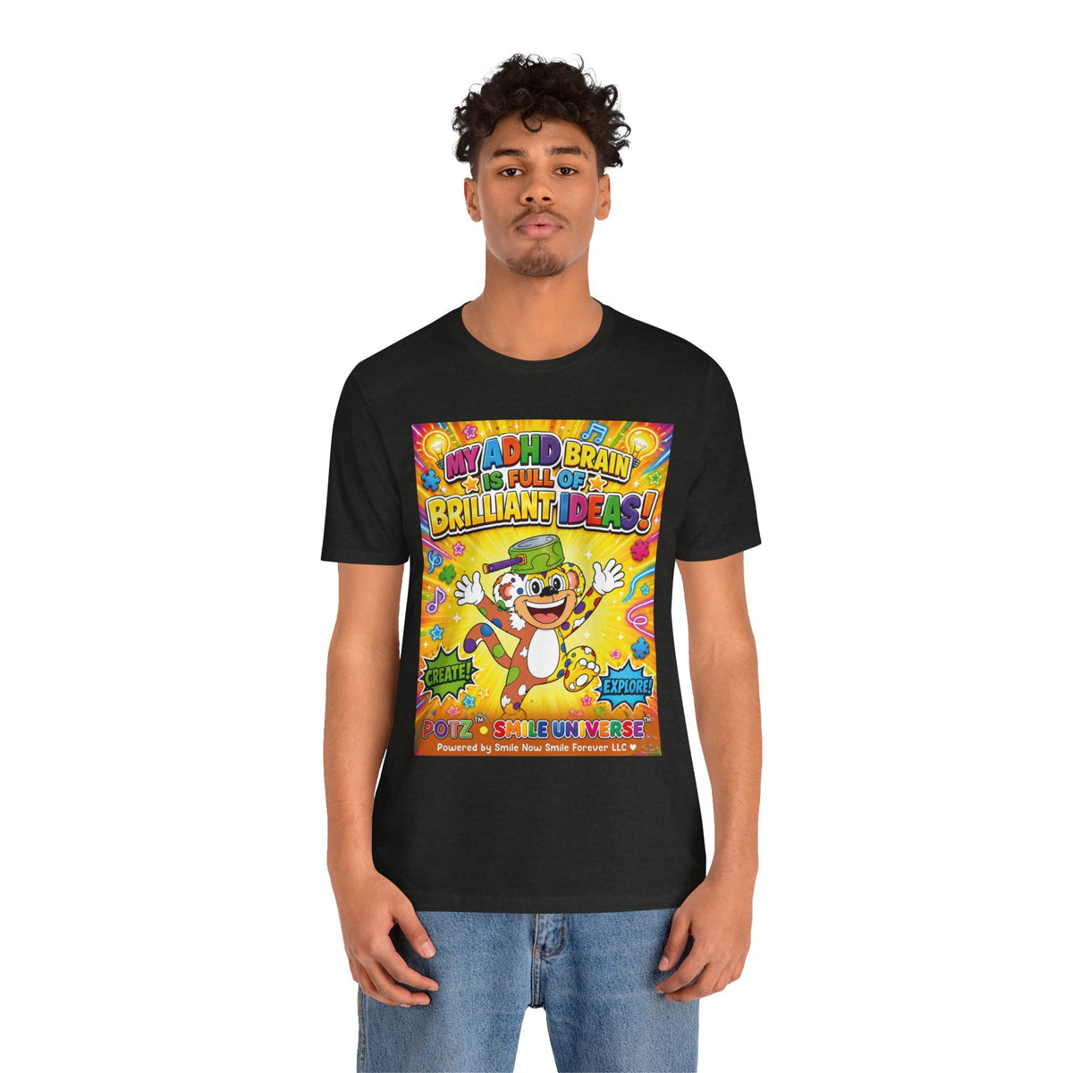 Potz™ Unisex Jersey Short Sleeve Tee – "My ADHD Brain is Full of Brilliant Ideas!" Graphic Tee | Smile Universe Collection
