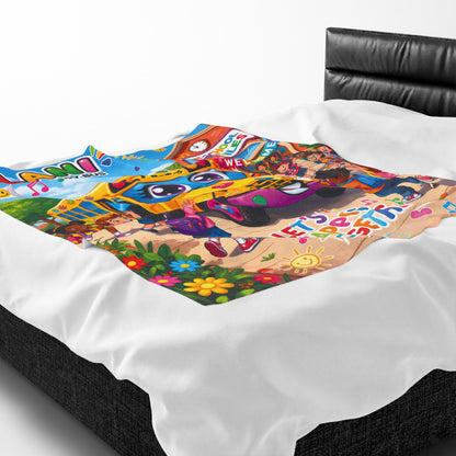 Lani the Happy Bus Kids Velveteen Blanket — "Let's Sing Happiness Together" Cozy Throw