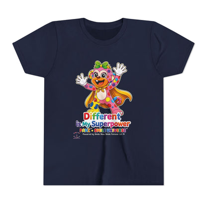 Panz™ Youth Short Sleeve Tee – "Different is My Superpower" Graphic | Smile Universe Collection