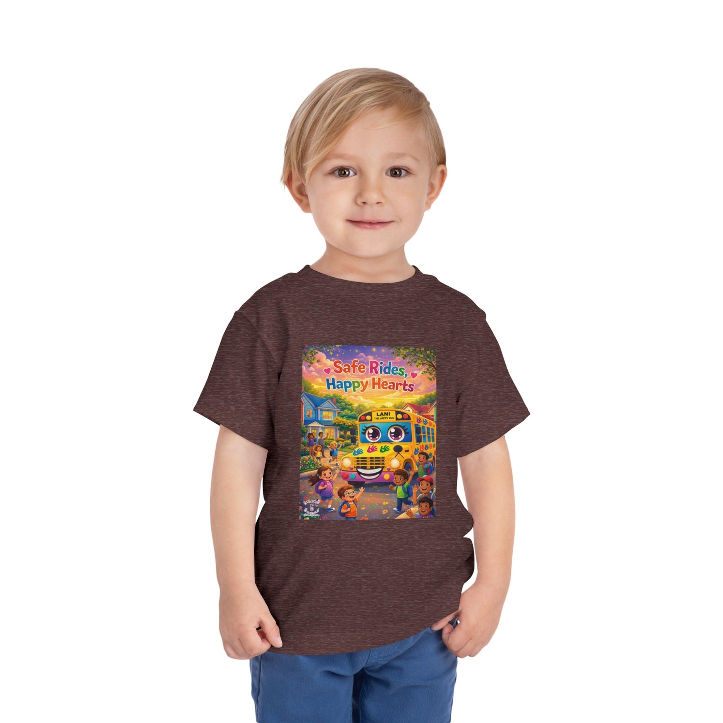 Lani™ Toddler Short Sleeve Tee – "Safe Rides, Happy Hearts" Graphic