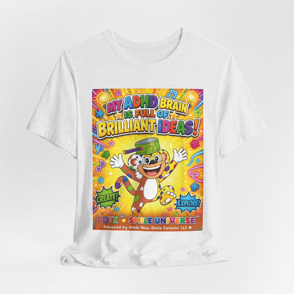 Potz™ Unisex Jersey Short Sleeve Tee – "My ADHD Brain is Full of Brilliant Ideas!" Graphic Tee | Smile Universe Collection