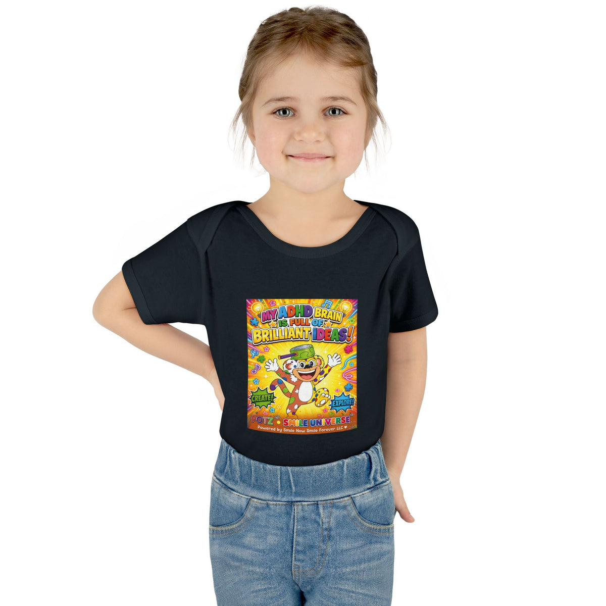 Potz™ Infant Baby Rib Bodysuit – "My ADHD Brain is Full of Brilliant Ideas!" Graphic Onesie | Smile Universe Collection