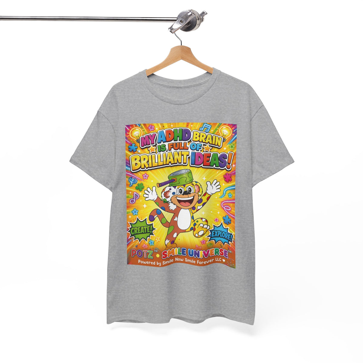 Potz™ Unisex Heavy Cotton™ Tee – "My ADHD Brain is Full of Brilliant Ideas!" Graphic Tee | Smile Universe Collection