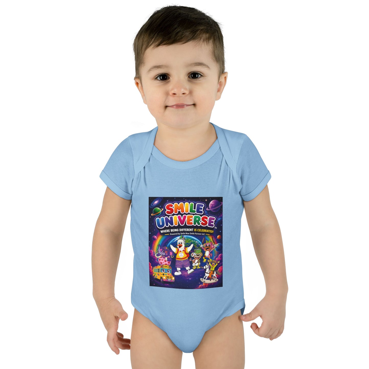 Smile Universe™ Infant Baby Rib Bodysuit – "Where Being Different is CELEBRATED!" Graphic