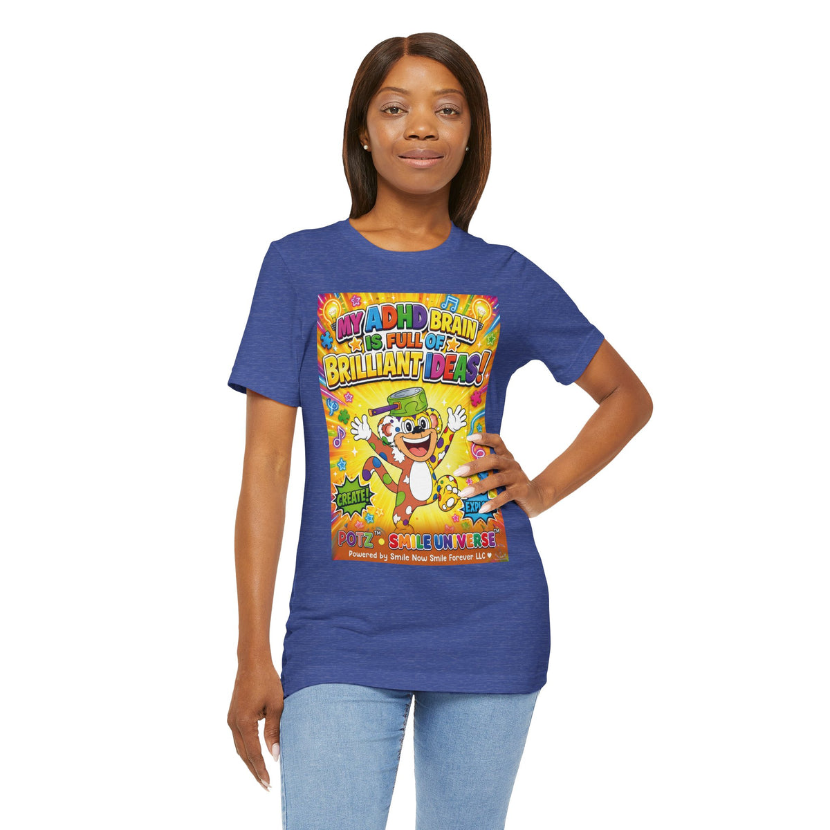 Potz™ Unisex Jersey Short Sleeve Tee – "My ADHD Brain is Full of Brilliant Ideas!" Graphic Tee | Smile Universe Collection