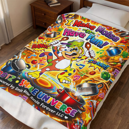 Potz™ Velveteen Plush Blanket – "I Make Noise -n- Have Fun!" Graphic Throw | Smile Universe Collection