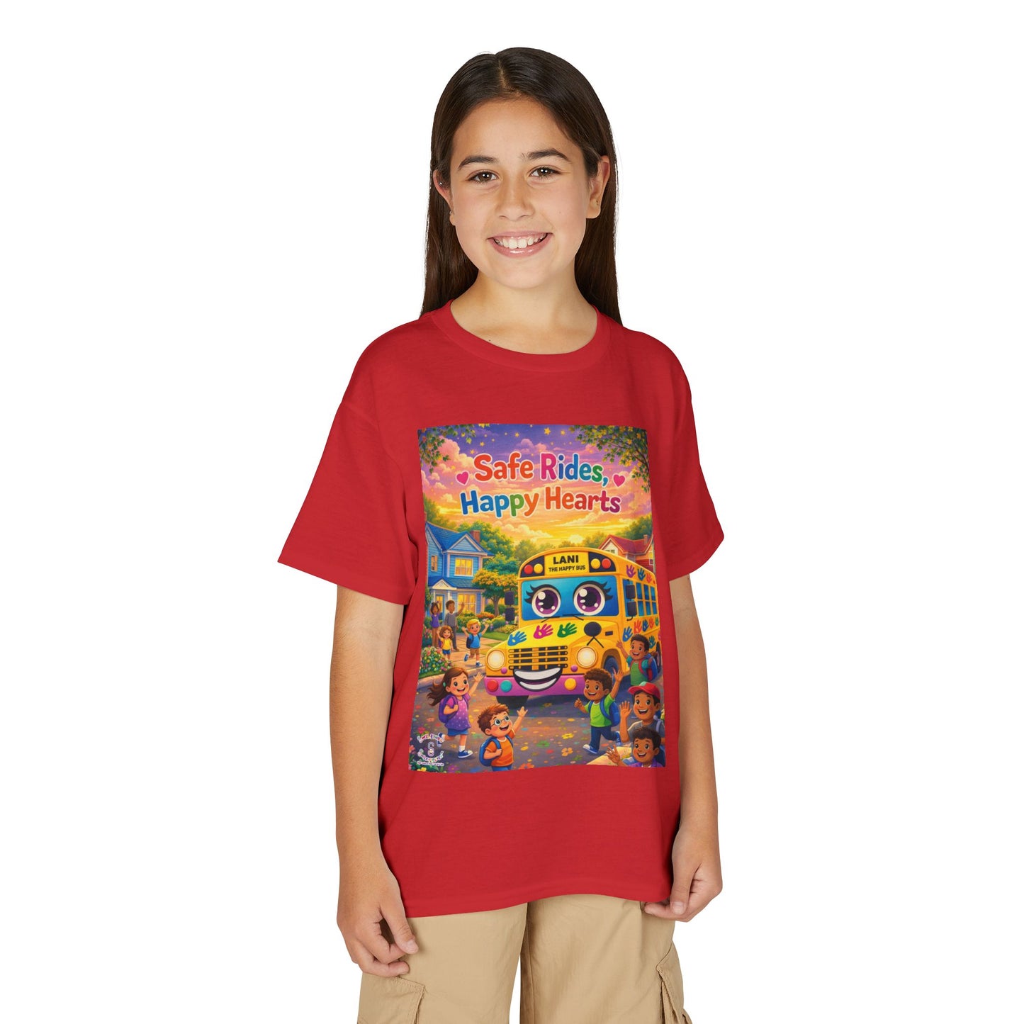 Lani™ Youth DryBlend® T-Shirt – "Safe Rides, Happy Hearts" Graphic
