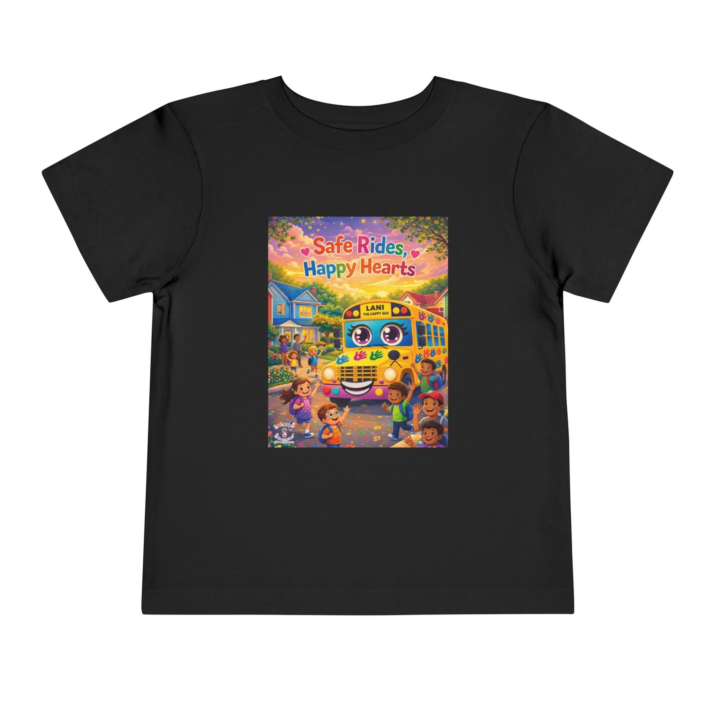 Lani™ Toddler Short Sleeve Tee – "Safe Rides, Happy Hearts" Graphic
