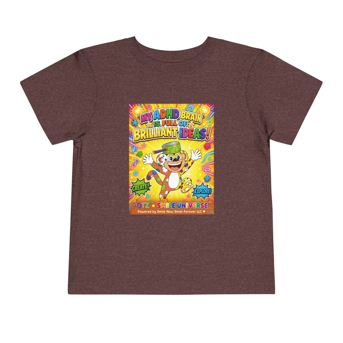 Potz™ Toddler Short Sleeve Tee – "My ADHD Brain is Full of Brilliant Ideas!" Graphic Tee | Smile Universe Collection
