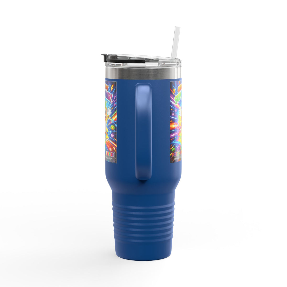Potz™ Insulated Travel Mug 40oz – "Energy is My Superpower!" Graphic Tumbler | Smile Universe Collection