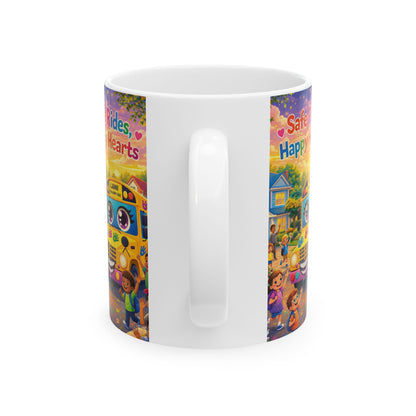 Lani™ Ceramic Mug (11oz & 15oz) – "Safe Rides, Happy Hearts" Graphic
