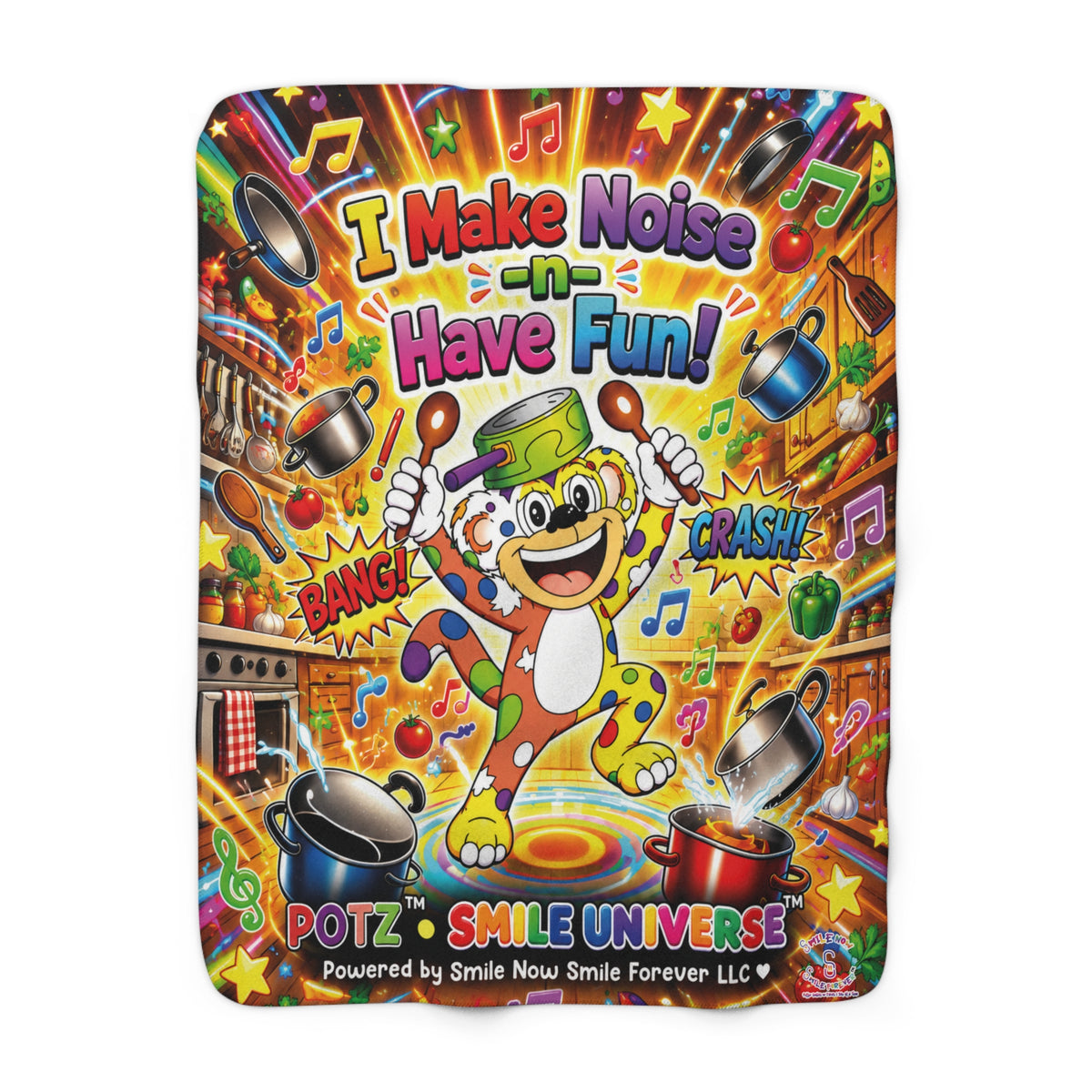 Potz™ Sherpa Fleece Blanket – "I Make Noise -n- Have Fun!" Graphic Throw | Smile Universe Collection