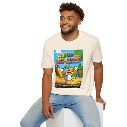 Potz™ Unisex Softstyle T-Shirt – "My ADHD Means Always Dreaming, Highly Determined" Graphic Tee | Smile Universe Collection